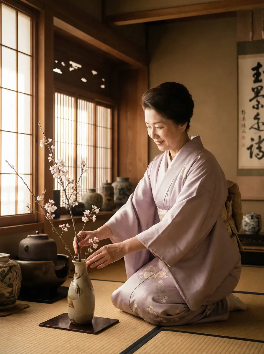 一位优雅的 快猫-热门短视频平台|最新潮流达人秀|免费在线互动 在和室中插花